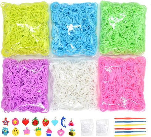 VICOVI 3700+ Colorful Rubber Bands Glow in The Dark Set Included: 3600+ Premium Quality Loom Bands in 6 Colors + 100 S-Clips + 15 Lovely Charms + 6 Crochet Hooks, No Loom Board Included.