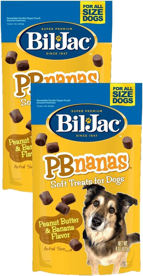 Bil-Jac Dog Treats - PBnanas Soft Puppy Training Treat Rewards, 4oz Resealable Double Zipper Pouch (2-Pack)