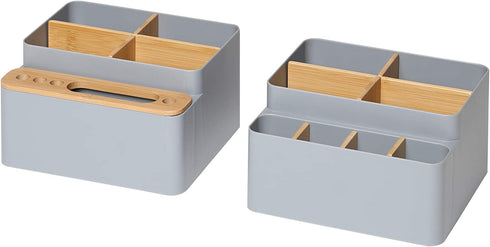 Seville Classics Eco-Conscious Organizer Box Set Art Crafts Holder Junk Drawer Utensils, Flatware, Silverware, Cutlery, Pens, Desk Caddy, Bamboo/Gray, 2