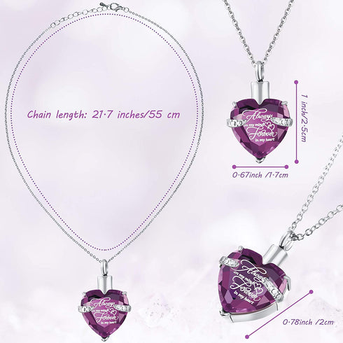 Heart Cremation Urn Necklace for Ashes Urn Stainless Steel Keepsake Waterproof Memorial Pendant Always on My Mind Forever in My Heart with Fill Kit (Purple, Ocean Blue, Blue,3 Pieces)