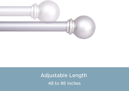 Kenney 5/8? Chelsea Ball Decorative Window Curtain Rod, 48-86", Champagne Silver