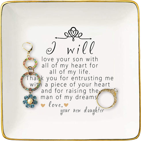 Gift For Mother of The Groom From Bride - Thank You For Raising The Man Of My Dreams - Ceramic Jewelry Holder Ring Dish Trinket Tray - Wedding Gifts - Bridal Shower Gifts