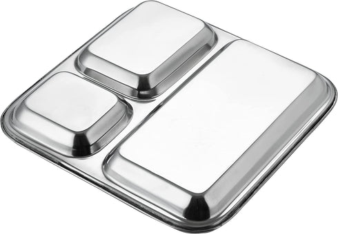 WG Inc Stainless Steel Divided Plates/Three Compartment Trays (Pack of 2) , Diet Food Control, Mini Mess, Dinner, Lunch, Snack, Camping Dishes for Adults, Campers, Compact serving platter