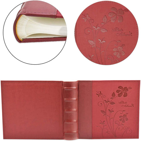 Golden State Art Photo Album, Holds 200 4"x6" Pictures, 2 Per Page, Faux Leather Vintage Inspired Cover, P52028-7 Marron