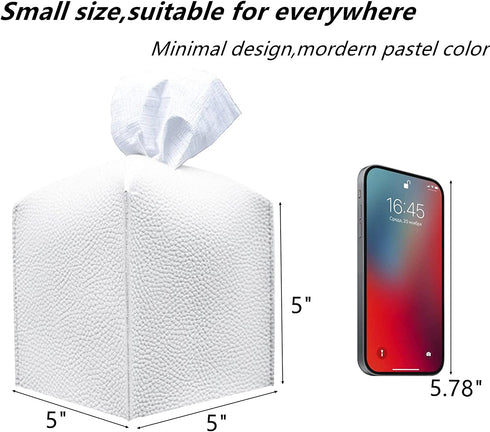 Square PU Leather Tissue Box Cover for Bathroom,Bedrooms,Office Desks,Bedside Tables,Vanity Countertop,Cars Muti Purpose Tissue Box Holder(White)