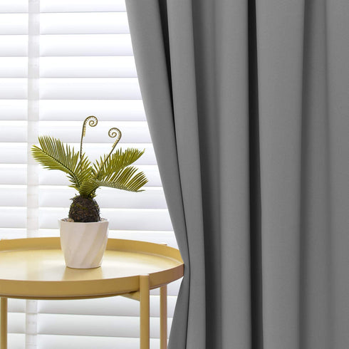 Yakamok Gray Rod Pocket Curtains Room Darkening Thermal Insulated Blackout Curtains for Bedroom, Window Treatment Drapes for Living Room, 38W x 45L Inch, Grey, 2 Panels