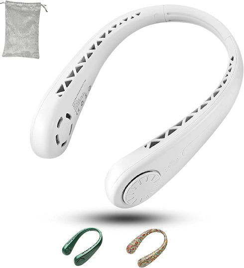 ZOEYEA Neck Fan, Portable Bladeless Hands Free Fan, Adjustable Angle 360° Cooling USB Rechargeable Quiet Wearable Hanging Sport Personal Fan, 3 Speeds, No Hair Twisting, Strong Wind (White)