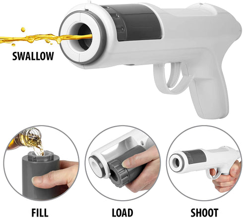 Alcohol Shot Gun - Load Your Favorite Alcohol, Aim, Shoot and Drink- Epic Shot Party Accessory - Holds Up to 1.5 Ounces- White