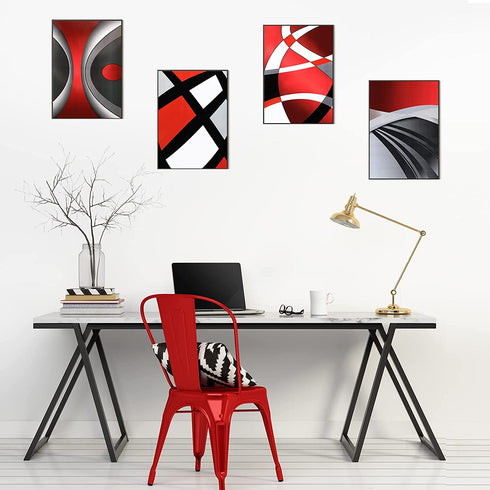 4 Pieces Red Stripes Poster Prints Unframed Abstract Wall Art Modern Abstract Wall Art Abstract Art Prints Black Silver Red Art Posters for Wall Home Decoration, 8 x 10 Inch