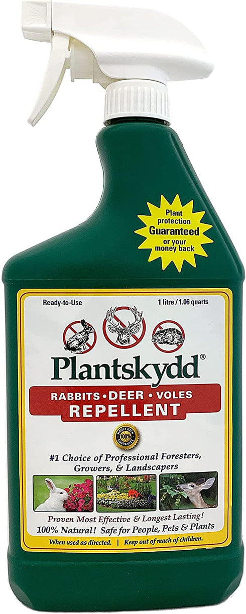 Plantskydd Animal Repellent - Repels Deer, Rabbits, Elk, Moose, Hares, Voles, Squirrels, Chipmunks and Other Herbivores; Ready to Use Liquid - 32 Oz Spray Bottle (PS-1L)