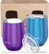 Stainless Steel Stemless Wine Tumbler - THILY 12 oz Vacuum Insulated Travel Wine Glasses Set with Sliding Lid, Metal Straw, House Warming Present, 2 Pack(Purple + Blue)