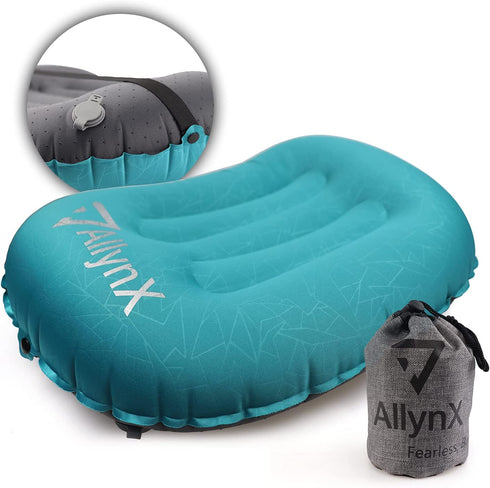 Blow up Pillows, AllynX Lightweight, Compact, Comfortable Inflatable Pillow for Camping, Backpacking, Turquoise Blue