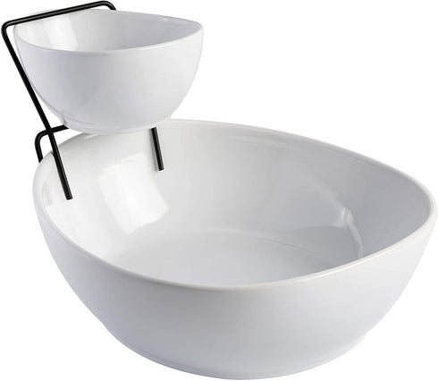 Gibson Home Gracious Dining Dinnerware, 3pc Chip & Dip Set with Metal Rack, White