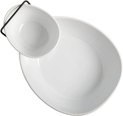 Gibson Home Gracious Dining Dinnerware, 3pc Chip & Dip Set with Metal Rack, White