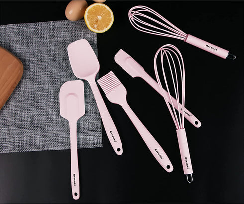 Rorence Silicone Whisk Spatula Spoonula & Brush Set of 6 - pink