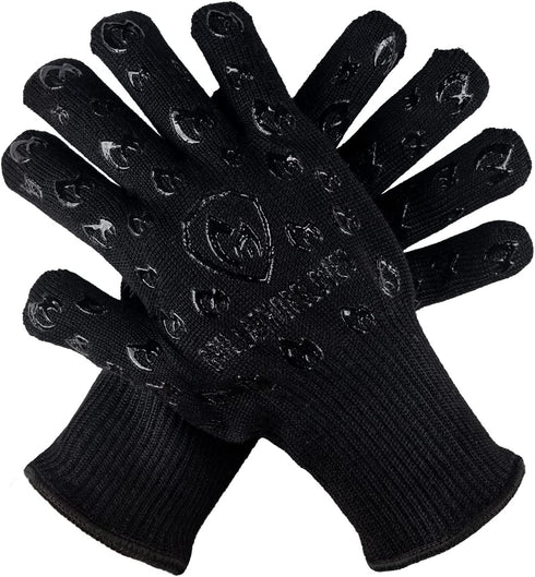 GRILL ARMOR GLOVES – Extreme Heat Resistant Oven BBQ Gloves for Cooking, Grilling, Baking – Handle Hot Items on Smoker, Air Fryer, Cast Iron Etc – Mitts with Fingers – Kitchen or Barbecue Gift Set