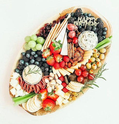 Charity Leaf Disposable Palm Leaf Tray Like Bamboo Serving Tray and Platter | All Natural and Biodegradable | Weddings, Charcuterie Boards, BBQs, and Parties | Oval (10 trays) (13" x 9")