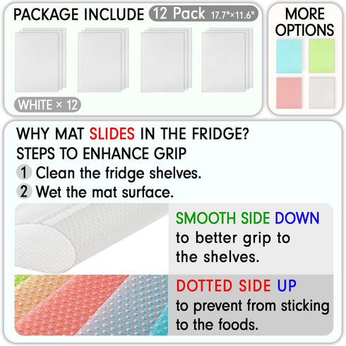 12 Pcs Refrigerator Liners, MayNest Washable Mats Covers Pads, Home Kitchen Gadgets Accessories Organization for Top Freezer Glass Shelf Wire Shelving Cupboard Cabinet Drawers (12 White)