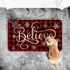 Artoid Mode Buffalo Plaid Snowflake Believe Decorative Doormat, Seasonal Winter Christmas Holiday Low-Profile Floor Mat Switch Mat for Indoor Outdoor 17 x 29 Inch