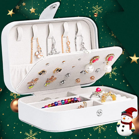 Travel Jewelry Boxes for Women - Small Jewelry Organizer Case Double Layer Portable Mini Travel Case Display Storage Holder Boxes for Stud Earrings, Rings, Necklaces, Bracelets(White)