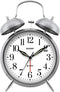 Sharp Twin Bell Alarm Clock - Loud Alarm - Great for Heavy Sleepers - Battery Operated Quartz Analog ¦ (Brushed Silver)