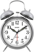 Sharp Twin Bell Alarm Clock - Loud Alarm - Great for Heavy Sleepers - Battery Operated Quartz Analog ¦ (Brushed Silver)