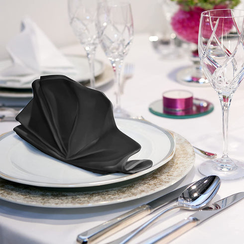 FEQO 30 Pack Black Satin Napkins Square Satin Dinner Napkins Soft Silk Napkin Table Napkins for Weddings Dinner Restaurant Party Decoration, 17 x 17 inch