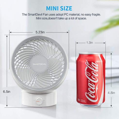 SmartDevil USB Desk Fan, Small Personal Desktop Table Fan with Strong Wind, Quiet Operation Portable Mini Fan for Home Office Bedroom Table and Desktop (White)