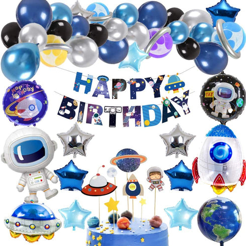 Outer Space Party Balloons, 60PCS Birthday Party Decorations Universe Space Theme Supplies Astronaut Balloon, Happy Birthday Banner Space Party Supplies for NASA Decorations for Birthday Party