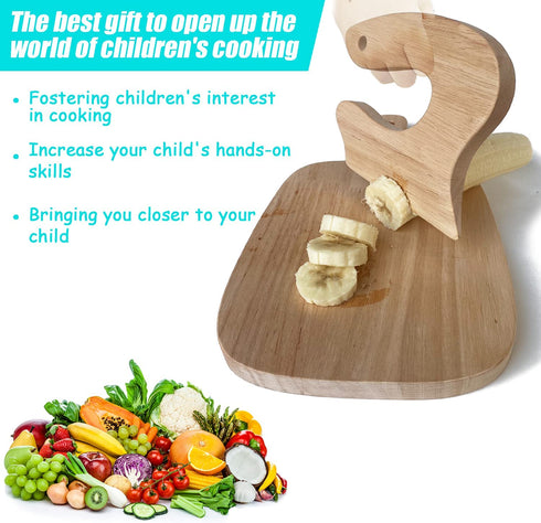 Montessori kitchen tools for toddlers, Safe Wooden Kids Knife & Cutting Board Sets Basic Life skills Veggies Fruits Avocado Banana Cooking Kitchen Chopping Tools for Toddlers 345-12 Years Old