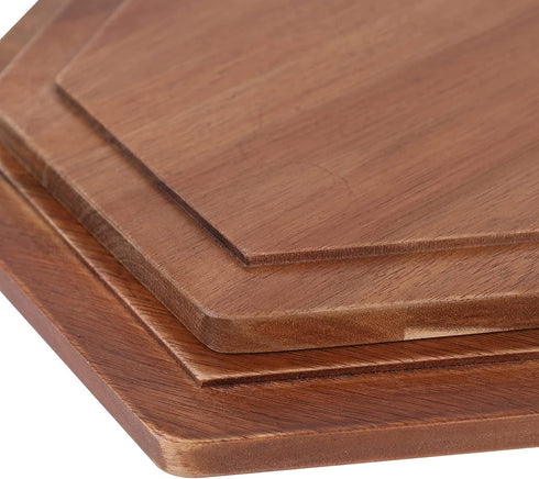 Acacia Wood Hexagon Serving Trays Set of 2 Wooden Platters for Home Decor Coffee Table for Fruit Salad Pizza Cheeses Dessert Plate The Perfect Centerpiece Decoration for Your Dining or Living Room
