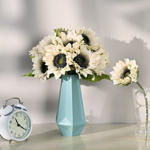 Sunflowers Artificial Flowers 14 Heads Fake Sunflower Faux Silk Sunflowers with Stems Rustic Flowers Table Centerpieces Wedding Bouquet for Tables DIY Office Party Home Decor White