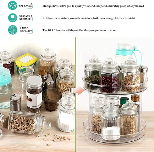 Acrylic Lazy Susan Organizer, 2 Tier Turntable for Cabinet,10.5 Inch Cleaning Supplies Organizer for Fridge Bathroom Sink Under and Storage Cabinets Kitchen Easy to Install or Separate