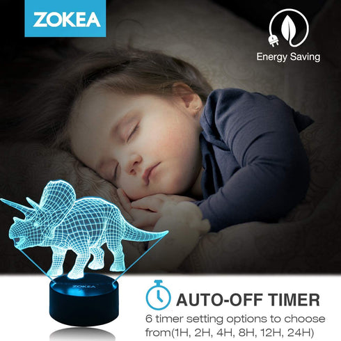 ZOKEA Night Lights for Kids Dinosaur 3D Night Light Bedside Lamp 7 Colors Changing with Remote Control Best Birthday Gifts for Boys Girls Kids Baby (Dinosaur Triceratops)¡