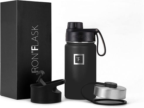 IRON °FLASK Sports Water Bottle - 14 Oz, 3 Lids (Spout Lid), Leak Proof, Vacuum Insulated Stainless Steel, Double Walled, Thermo Mug, Metal Canteen