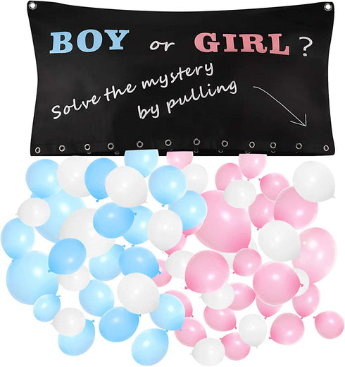FUKUGAWA Gender Reveal Party Decoration | Boy and Girl Gender Reveal Drop Box | Blue and Pink 6 Inch Colorful Balloons with 48" Gender Reveal Drop Bag (57 Pcs)