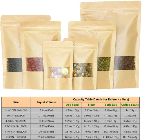 SumDirect Kraft Zip Lock Stand Up Bags Pouches with Notch and Matte Window 5.9x8.6 Inches,5.7oz,Pack of 50