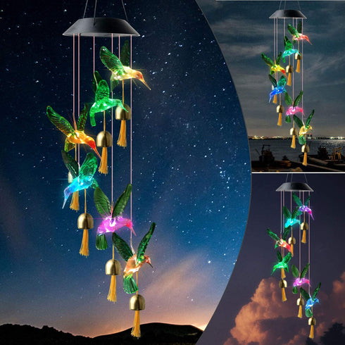 JOBOSI Hummingbird Wind Chimes,Gifts for mom, Gifts for Grandma, Garden Decor, Garden Gifts, Solar Wind Chimes, Wind Chimes Outdoor, Chimes Outside, Solar Light.