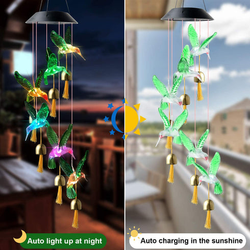 JOBOSI Hummingbird Wind Chimes,Gifts for mom, Gifts for Grandma, Garden Decor, Garden Gifts, Solar Wind Chimes, Wind Chimes Outdoor, Chimes Outside, Solar Light.