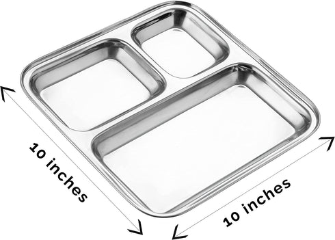 WG Inc Stainless Steel Divided Plates/Three Compartment Trays (Pack of 2) , Diet Food Control, Mini Mess, Dinner, Lunch, Snack, Camping Dishes for Adults, Campers, Compact serving platter