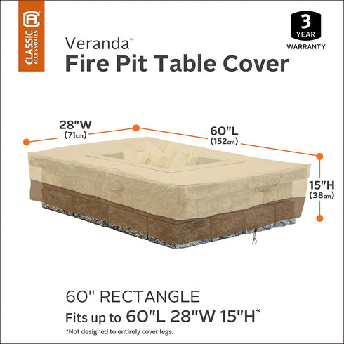 Classic Accessories Veranda Water-Resistant 60 Inch Rectangular Fire Pit Table Cover