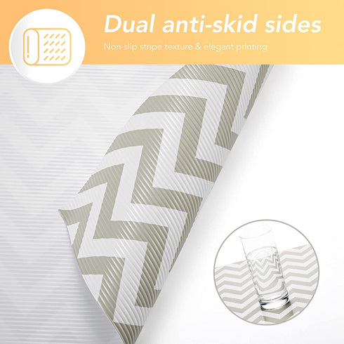 Glotoch Shelf Liner 12" x 20 ft. - Non Adhesive Refrigerator, Kitchen, Drawer Liners, Waterproof and Durable Fridge Table Place Mats for Cupboard, Cabinet, Drawer Liner, Gray and White, Chevron