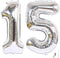 2pcs 40 Inch Number Balloon Foil Balloons Number 15 Jumbo Giant Balloons Prom Balloon Mylar Huge Number Balloon for Birthday Party Decoration Wedding Anniversary, XXXL Silver 15 Number Balloon