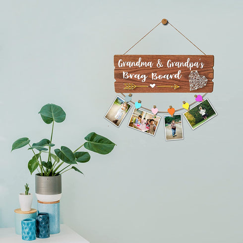 Buecasa Grandma and Grandpa's Brag Board - Gifts for Grandparents from Granddaughter and Grandson - Grandkids Clips Picture Holder 15.8x6.0 Inches