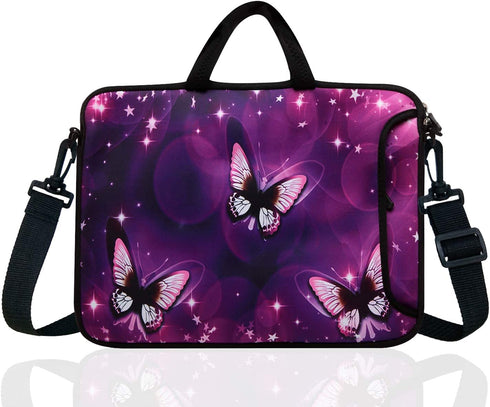 17-Inch to 17.3-Inch Neoprene Laptop Shoulder Messenger Bag Case Sleeve For 16 16.5 17 17.3" Inch Acer/Asus/Dell/Lenovo/HP/Macbook (Purple Butterfly)