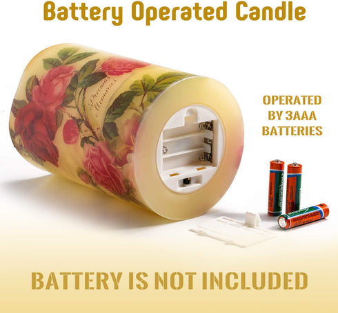 Flameless Candle Flickering Rustic Roses Battery Operated LED Candle Real Wax Pillar with Remote Timer, Home Decor Dripless Flower Candle