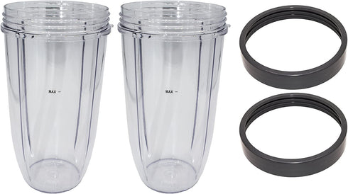 Blendin 2 Pack Replacement 32 Ounce Colossal Cup Jar with Lip Ring, Compatible with Nutribullet 600W, 900W, NB-101B, 900 Pro Series Blenders