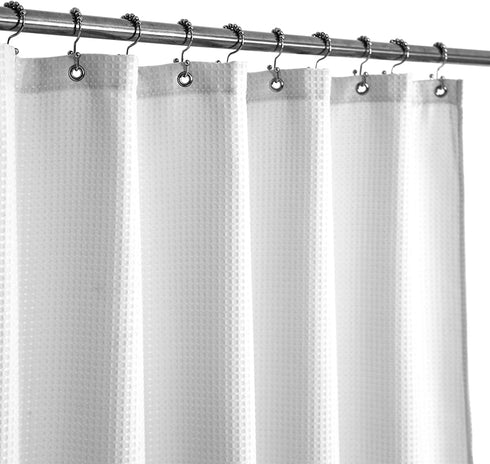 RV Shower Curtain Waffle Weave 60 x 64 Inches for Travel Trailer and Camper - 230GSM Heavy Fabric, Water Repellent, Washable, White, 60x64