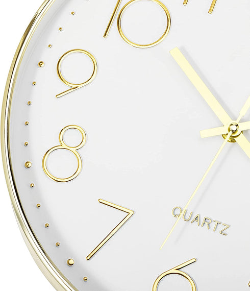 Lumuasky Modern Wall Clock, Silent Non-Ticking Battery Operated Decorative Clock for Living Room Bedrooms Office Kitchen (White Gold, 12 inch)