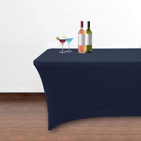 Obstal 6ft Stretch Spandex Table Cover for Standard Folding Tables - Universal Rectangular Fitted Tablecloth Protector for Party ?Navy Blue, 72 Length x 30 Width x 30 Height Inches?